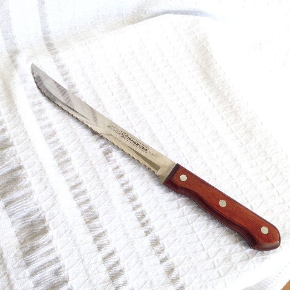 Tramontina Brazil 8" Serrated Utility Knife Wodden Handle Stain Free High Carbon